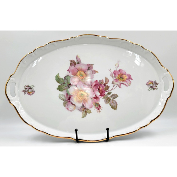 Schumann Arzberg Briar Rose 16" Oval Platter w/ Handles Bavaria Germany 1950s - Picture 3 of 10